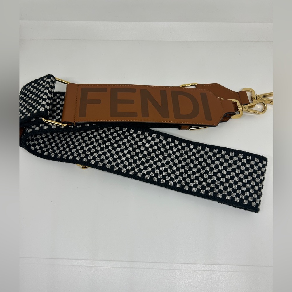 Fendi Checkered Strap with Tan Leather and Gold Accents